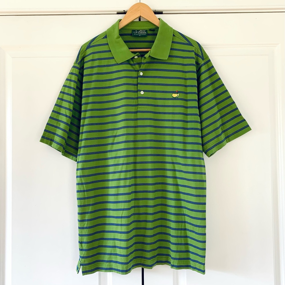 Masters Polo Shirt Green Striped Pima Cotton Amen Corner Golf Golfer Logo XL